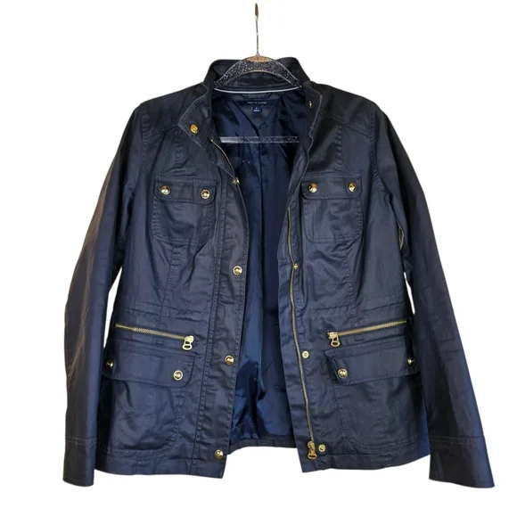 Tommy Hilfiger Women's Navy Waxed Utility Jacket With Cinchable Waist - Picture 5 of 12